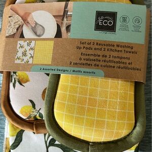 Eco by Circo Reusable Washing Up Pads & Kitchen Towels - Yellow Grid